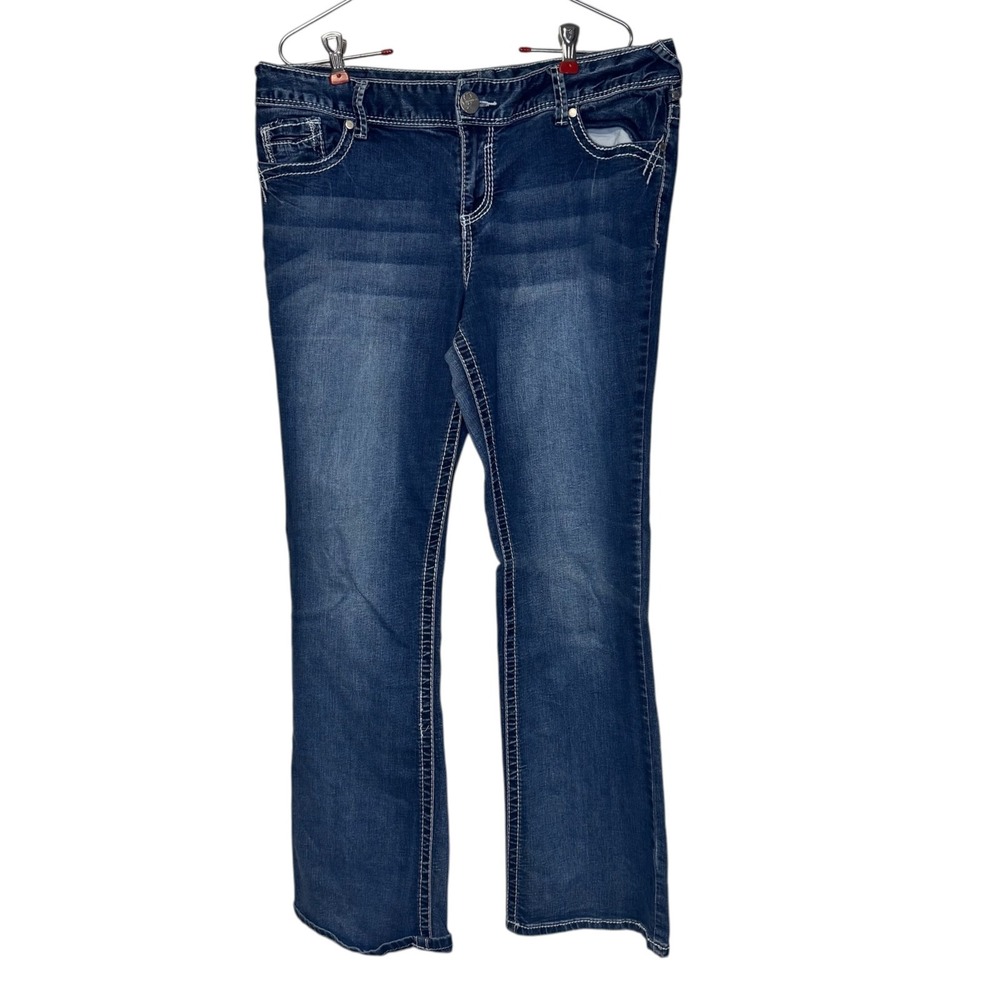 Maurices Womens Jeans Sonya Bootcut Leg Mid-Rise Stretch Dark Blue Denim 13/14 R